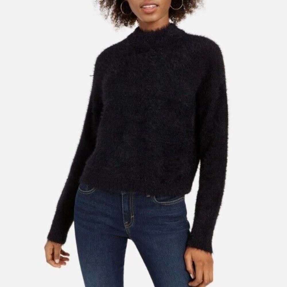 Sun Moon Womens XL Jet Black Eyelash Long Sleeve Pullover Sweater NWT AN26